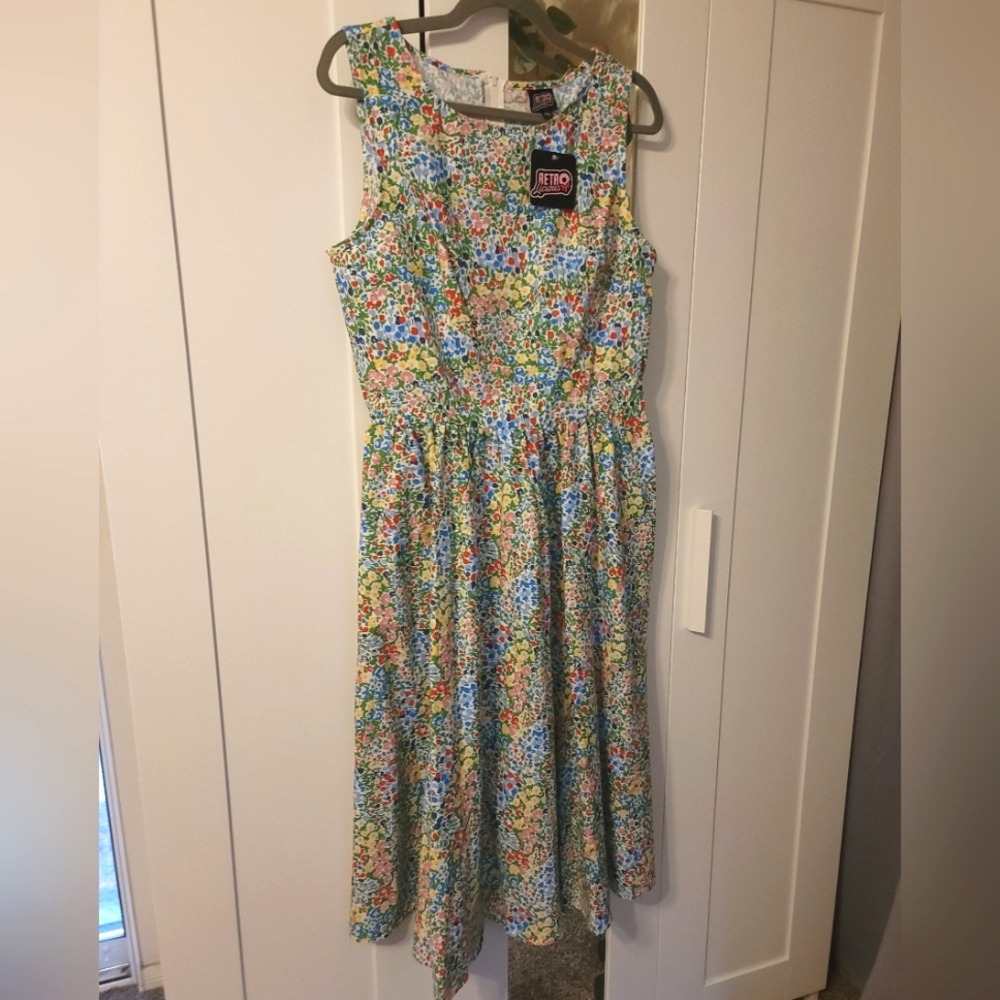 Retrolicious 4876 Painted Floral Midi Dress XL NWT - Picture 4 of 5